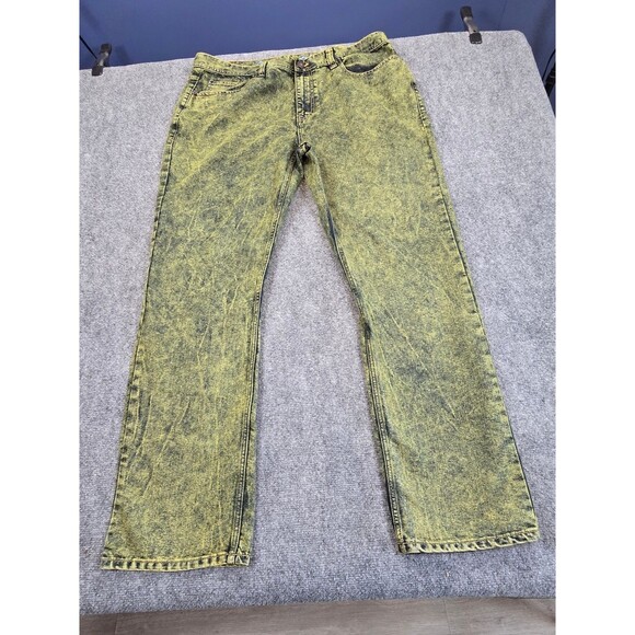 Black Smith Other - Black Smith Jeans Mens 40x32 Yellow Acid Wash Slim Straight Denim Jeans